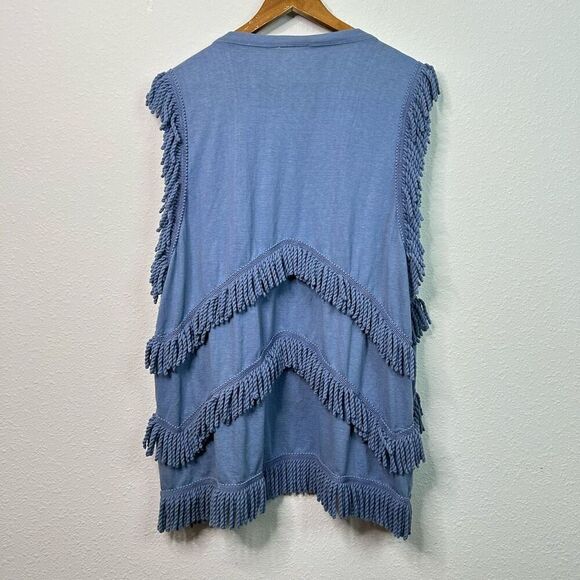 Cache Vintage Blue Fringe Open Front Festival Sleeveless Vest Cardigan One Size - Picture 8 of 13